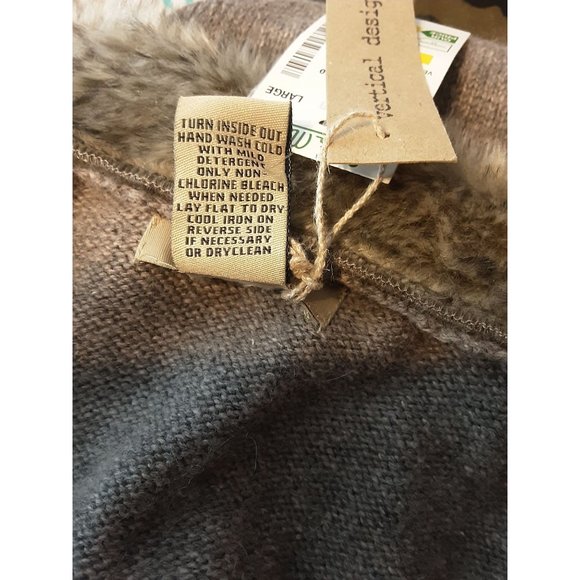 NWT Vertical Design Rabbit Hair Trim Collar Open Cardigan Size Large Women's - Picture 9 of 9